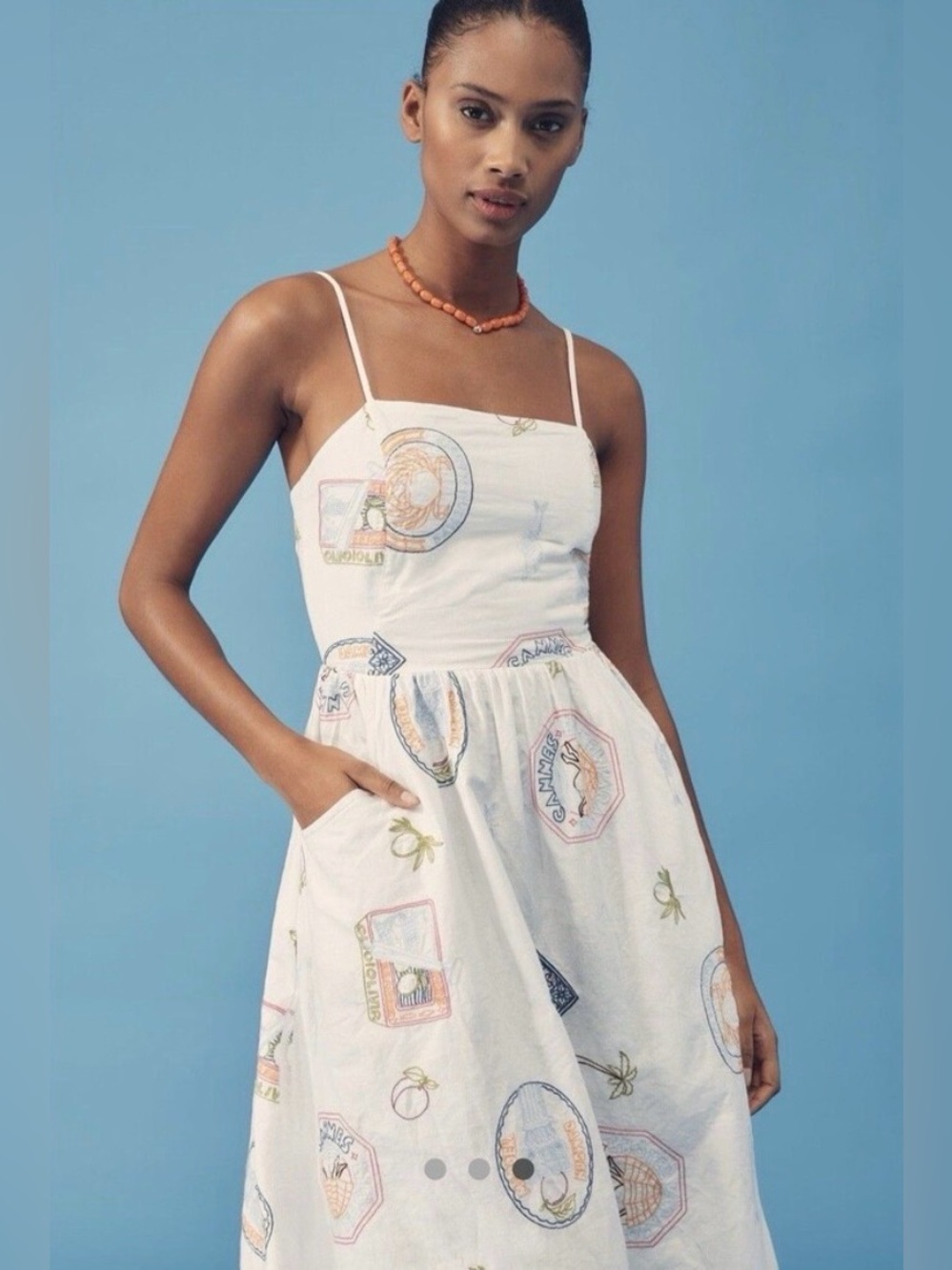 Anthropologie x Damson Madder White Midi Sundress with Spaghetti Straps - Picture 2 of 6